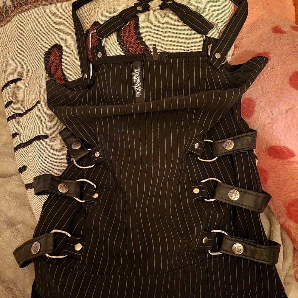 Lip Service OG Vintage Gangsta Pranksta Pinstripe Bondage Mobster Mini Dress Med - Picture 3 of 5